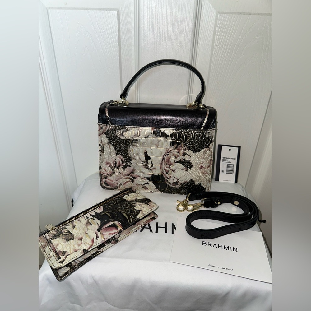 Brahmin Eden Garland Mini Francine Satchel & Ady Wallet Set Roses Gilded Leather - Picture 3 of 7